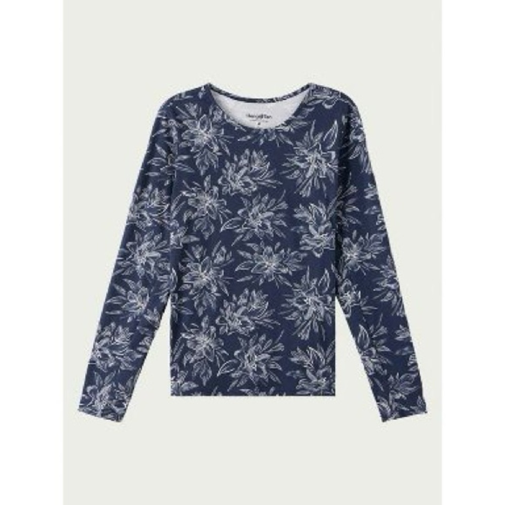 Hang Ten Solara Floral Long Sleeve Crewneck UPF 50+ Sun Tee Navy Large - Picture 1 of 8